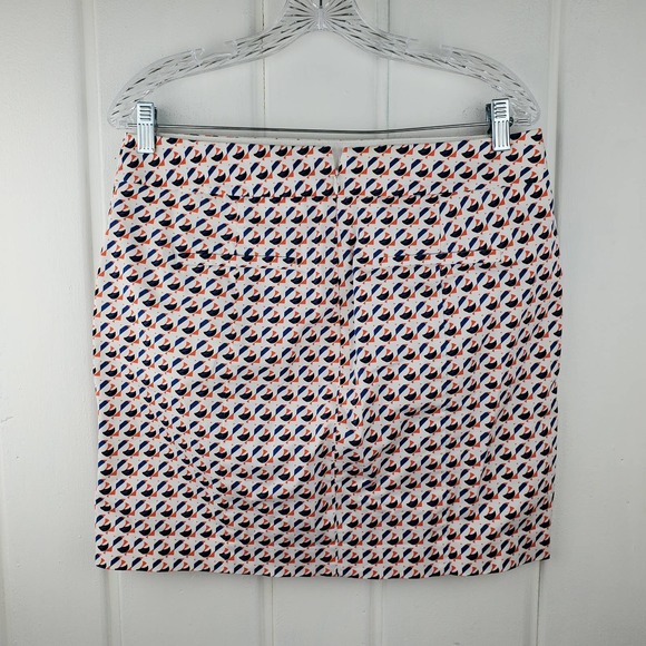 Ann Taylor Madison Womens 8 Orange Navy Blue White Geometric Pencil Skirt - Picture 4 of 11